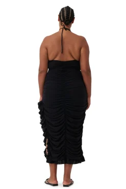 Hot GANNI X Ester Manas Mesh Halterneck Gather Dress Black
