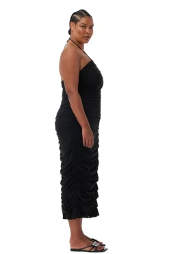 Hot GANNI X Ester Manas Mesh Halterneck Gather Dress Black