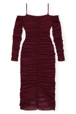 Best GANNI X Ester Manas Mesh Off Shoulder Gather Dress Port Royale