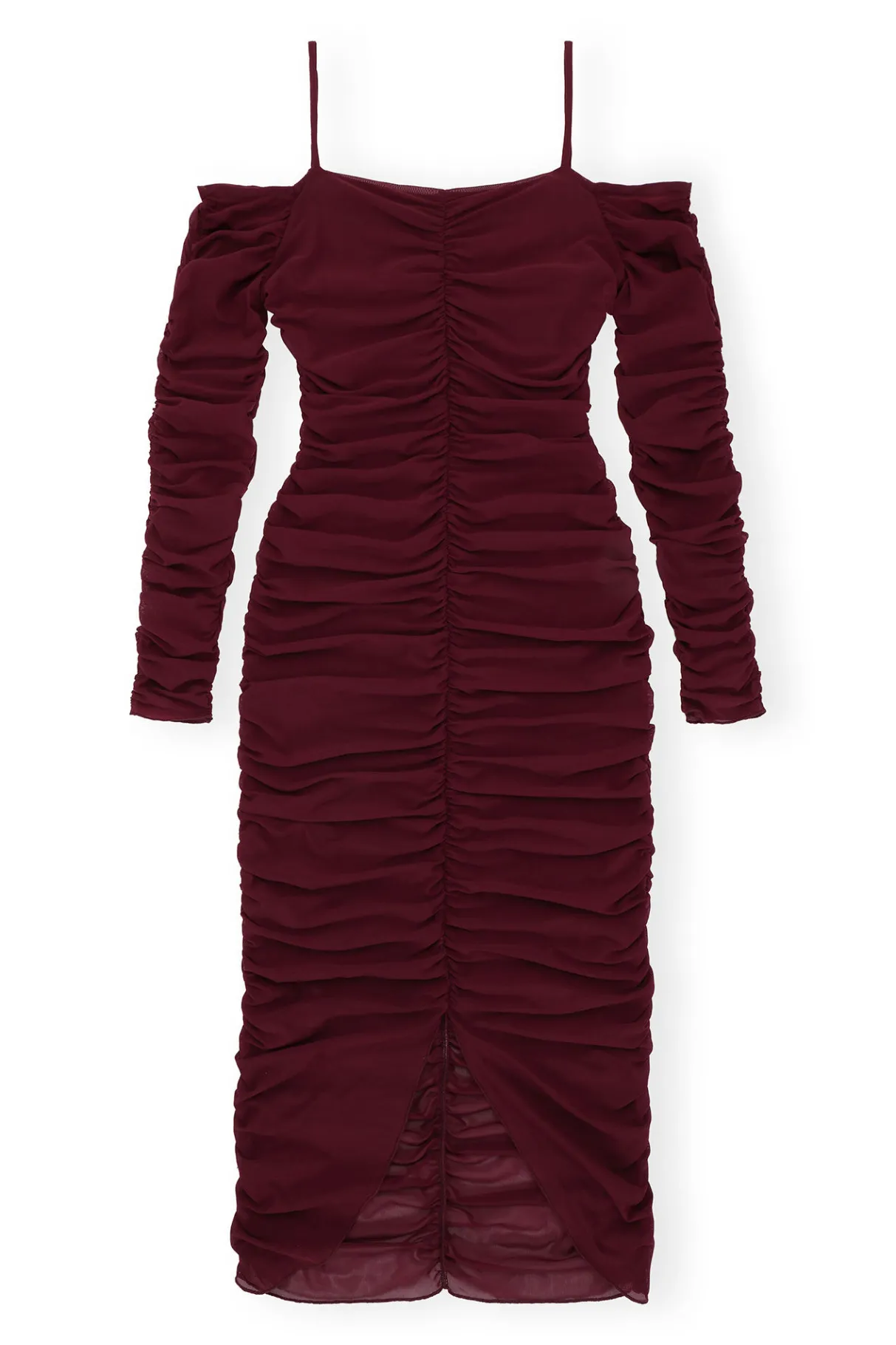 Best GANNI X Ester Manas Mesh Off Shoulder Gather Dress Port Royale