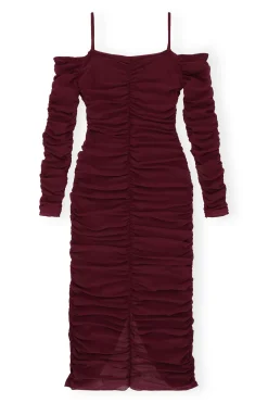 Best GANNI X Ester Manas Mesh Off Shoulder Gather Dress Port Royale
