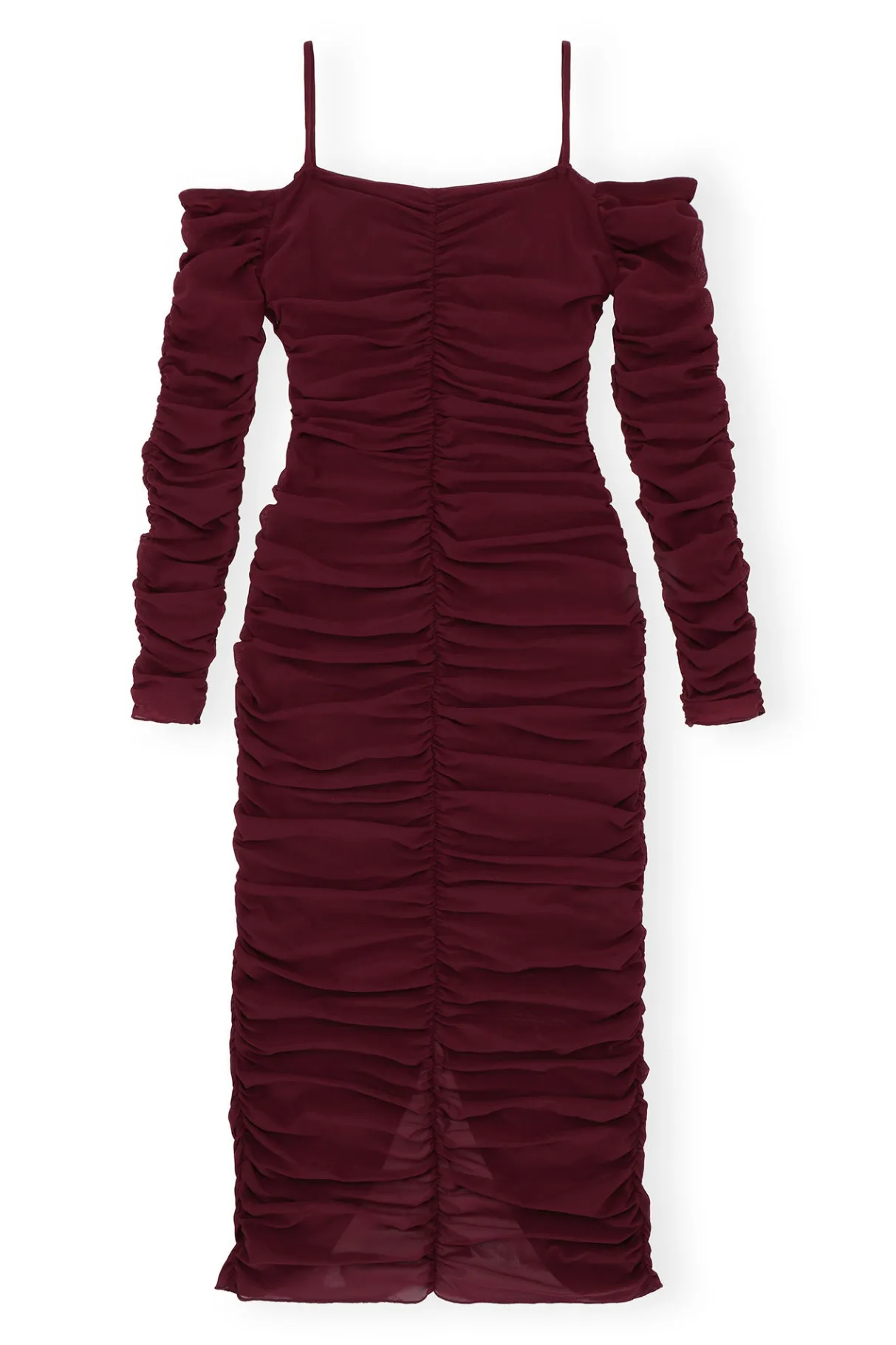 Best GANNI X Ester Manas Mesh Off Shoulder Gather Dress Port Royale