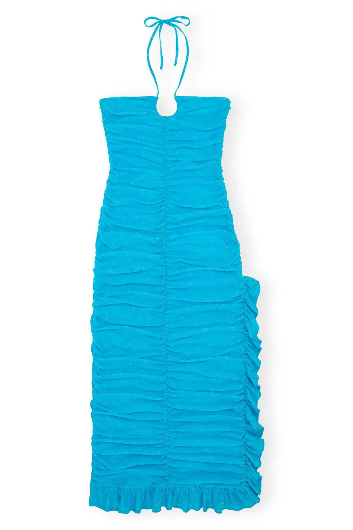 Clearance GANNI X Ester Manas Printed Mesh Halterneck Gather Dress Bachelor Blue