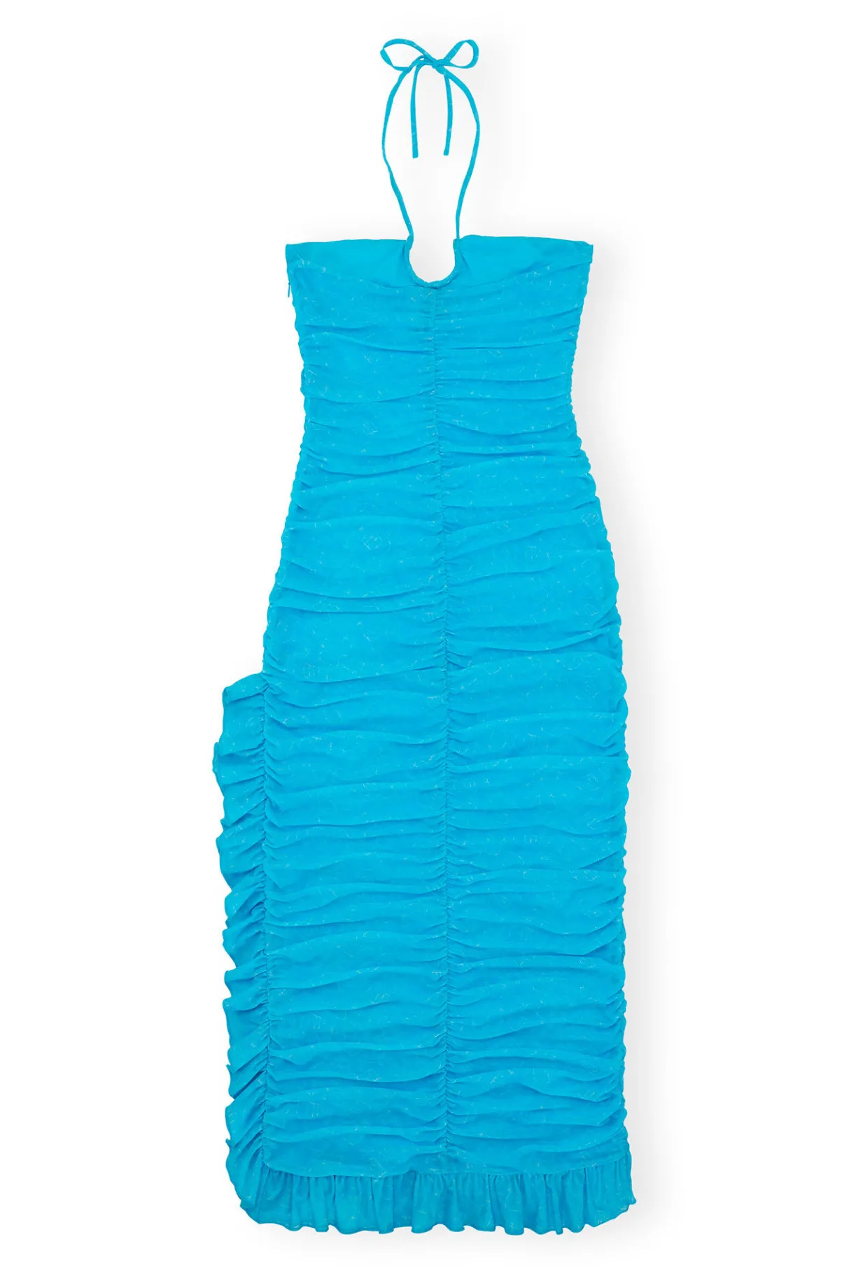 Clearance GANNI X Ester Manas Printed Mesh Halterneck Gather Dress Bachelor Blue