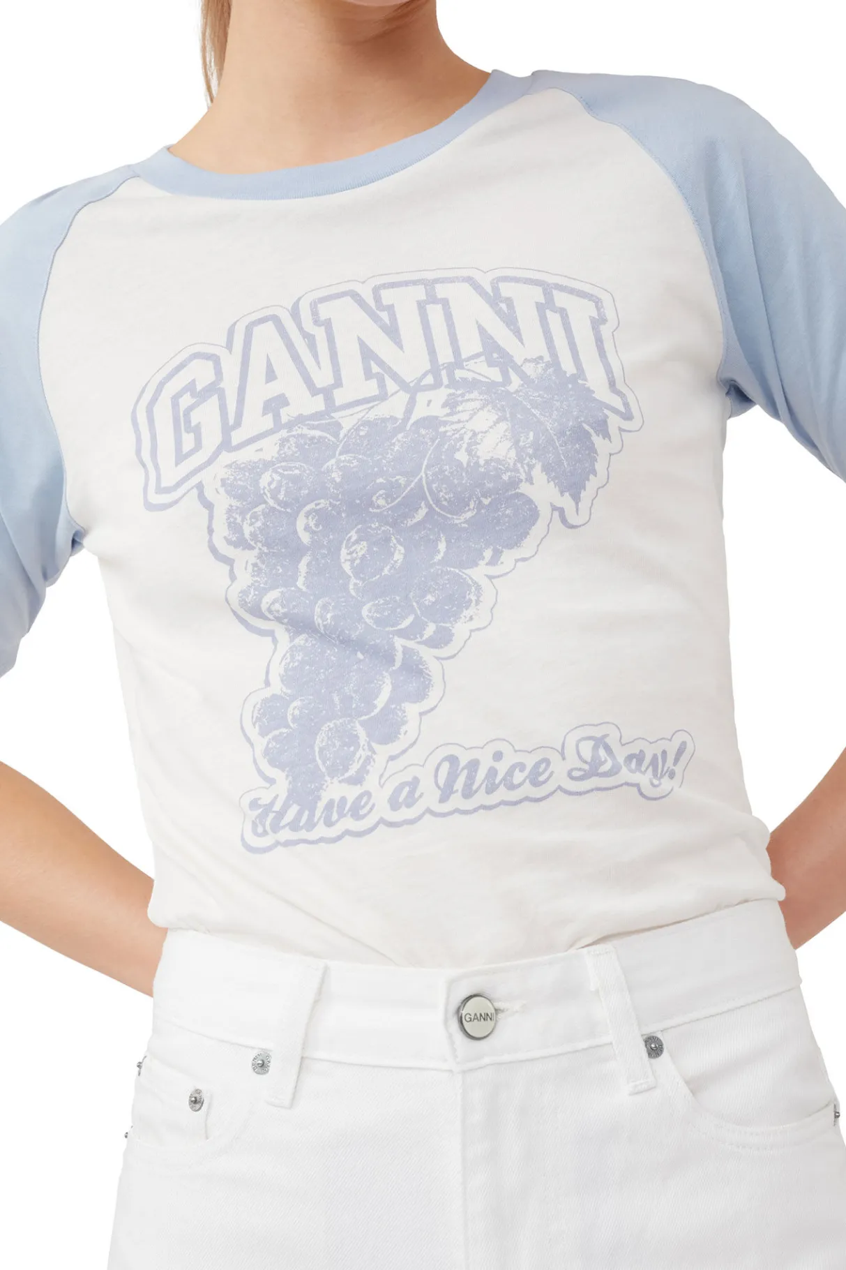 Shop GANNI Grapes Raglan T-Shirt Egret