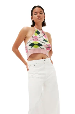 Outlet GANNI Graphic Cotton Halterneck Top Multicolour