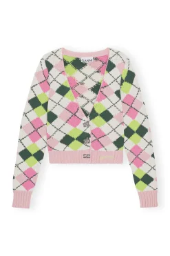Discount GANNI Graphic Cotton V-Neck Cardigan Multicolour