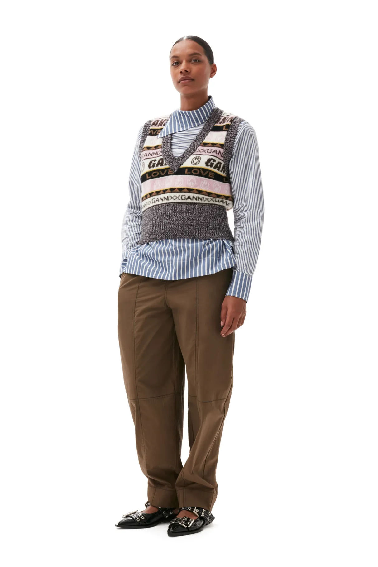 Shop GANNI Graphic V-Neck Vest Petrified Oak