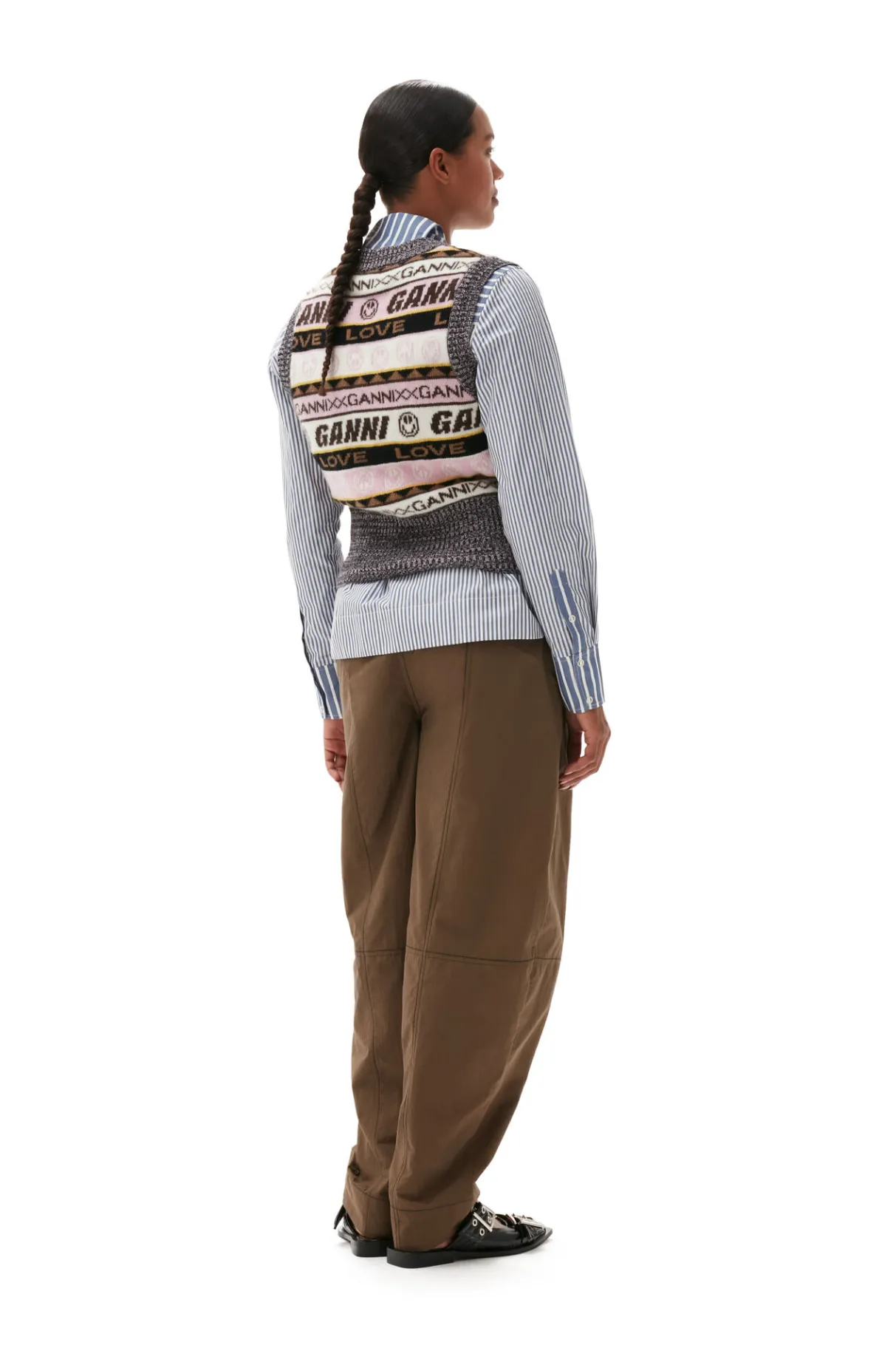 Shop GANNI Graphic V-Neck Vest Petrified Oak