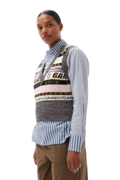 Shop GANNI Graphic V-Neck Vest Petrified Oak