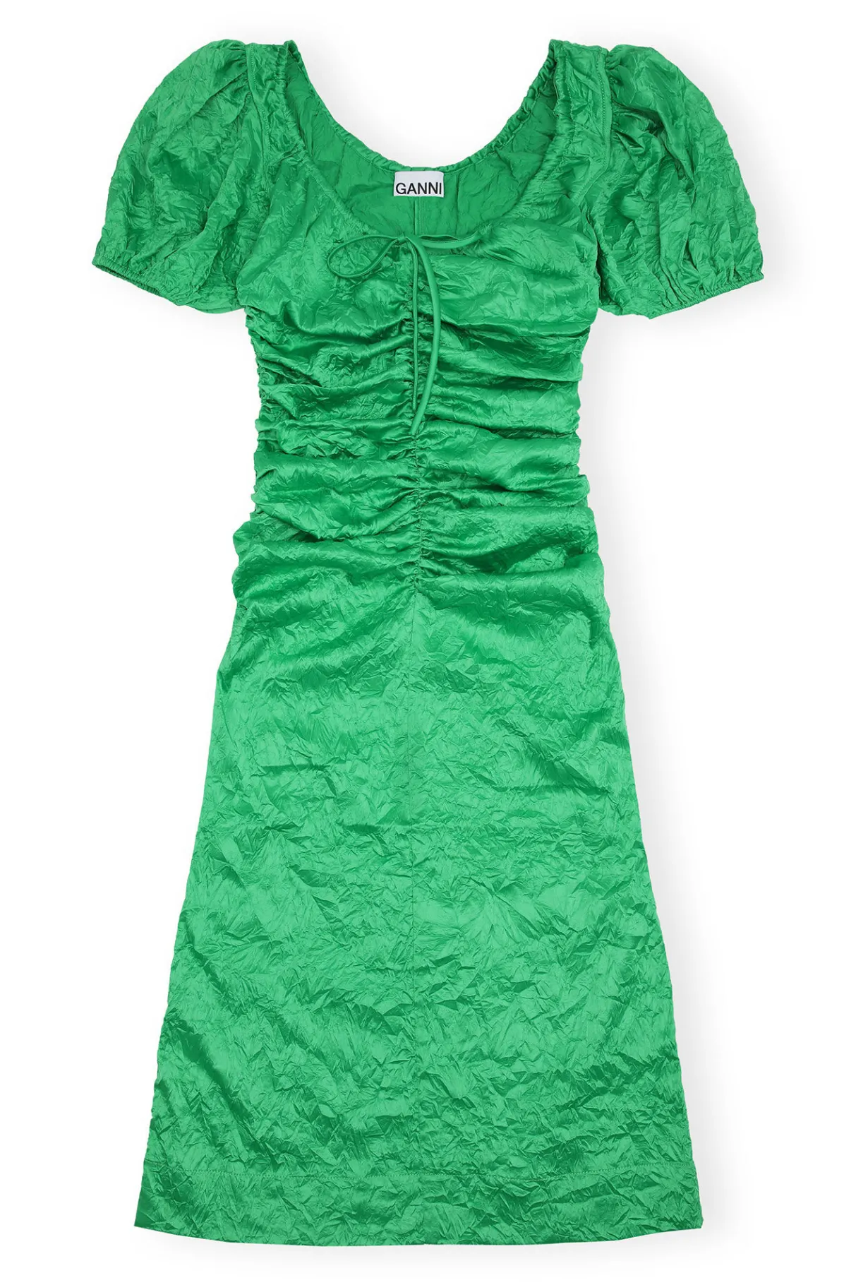 Online GANNI Green Crinkled Satin Midi Dress Bright Green