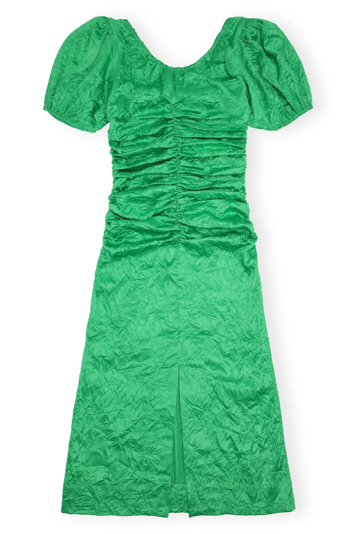 Online GANNI Green Crinkled Satin Midi Dress Bright Green