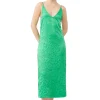 Discount GANNI Green Crinkled Satin Slip Dress Bright Green