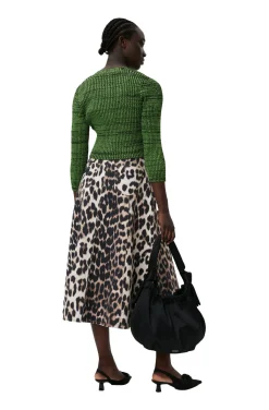 Hot GANNI Green Cropped Melange Knit Cardigan Kelly Green
