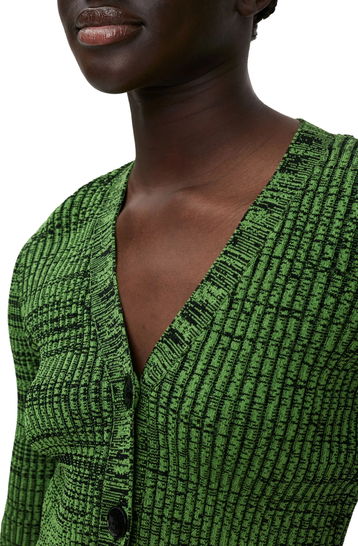 Hot GANNI Green Cropped Melange Knit Cardigan Kelly Green