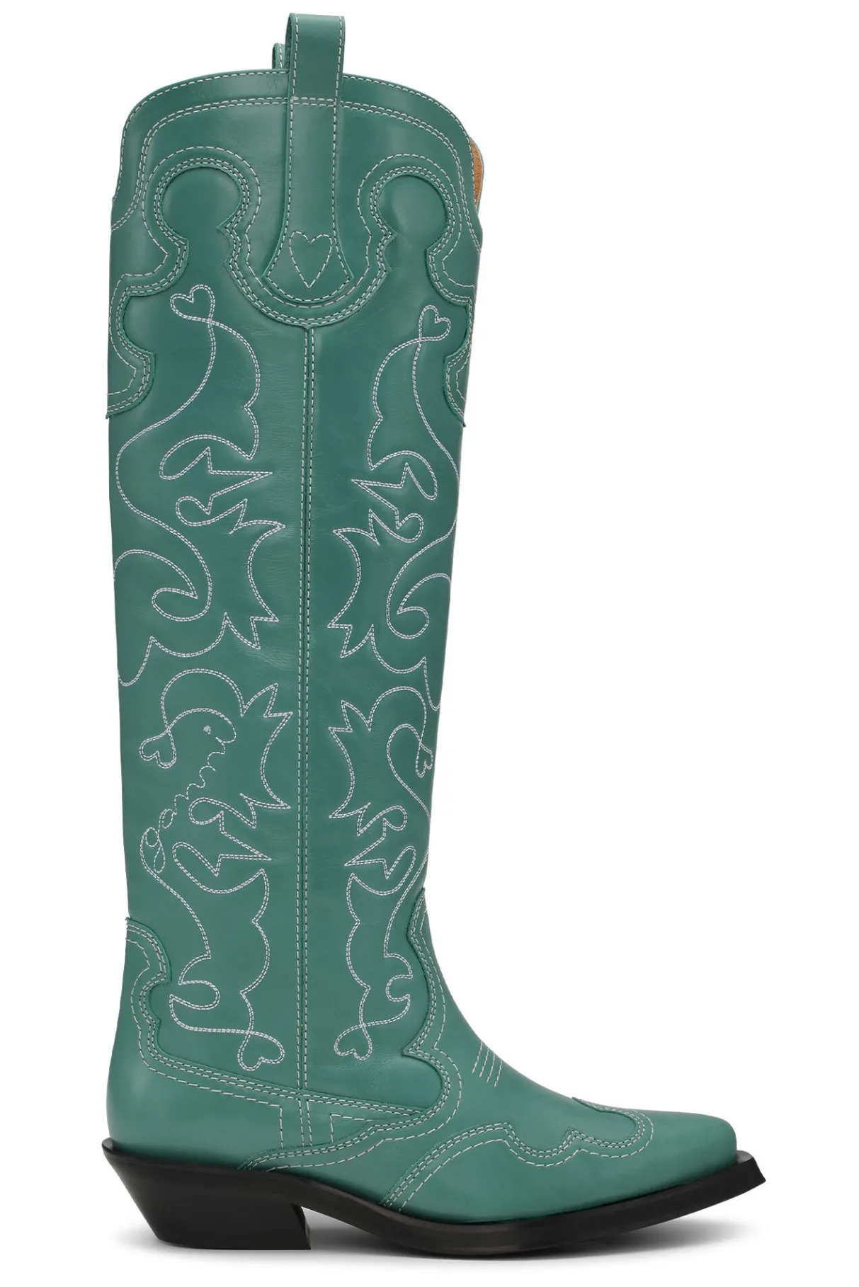 Best GANNI Green Knee High Embroidered Western Boots Bottle Green
