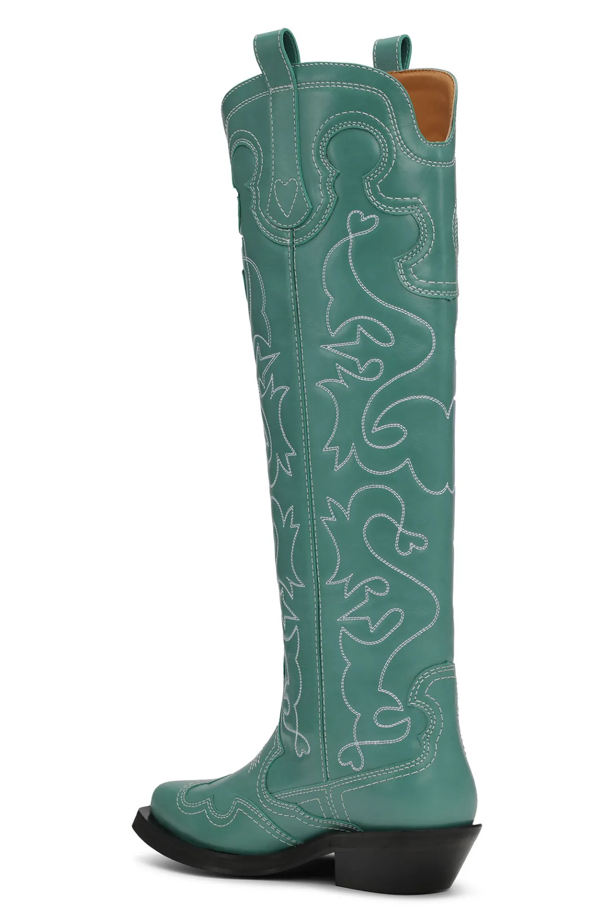 Best GANNI Green Knee High Embroidered Western Boots Bottle Green