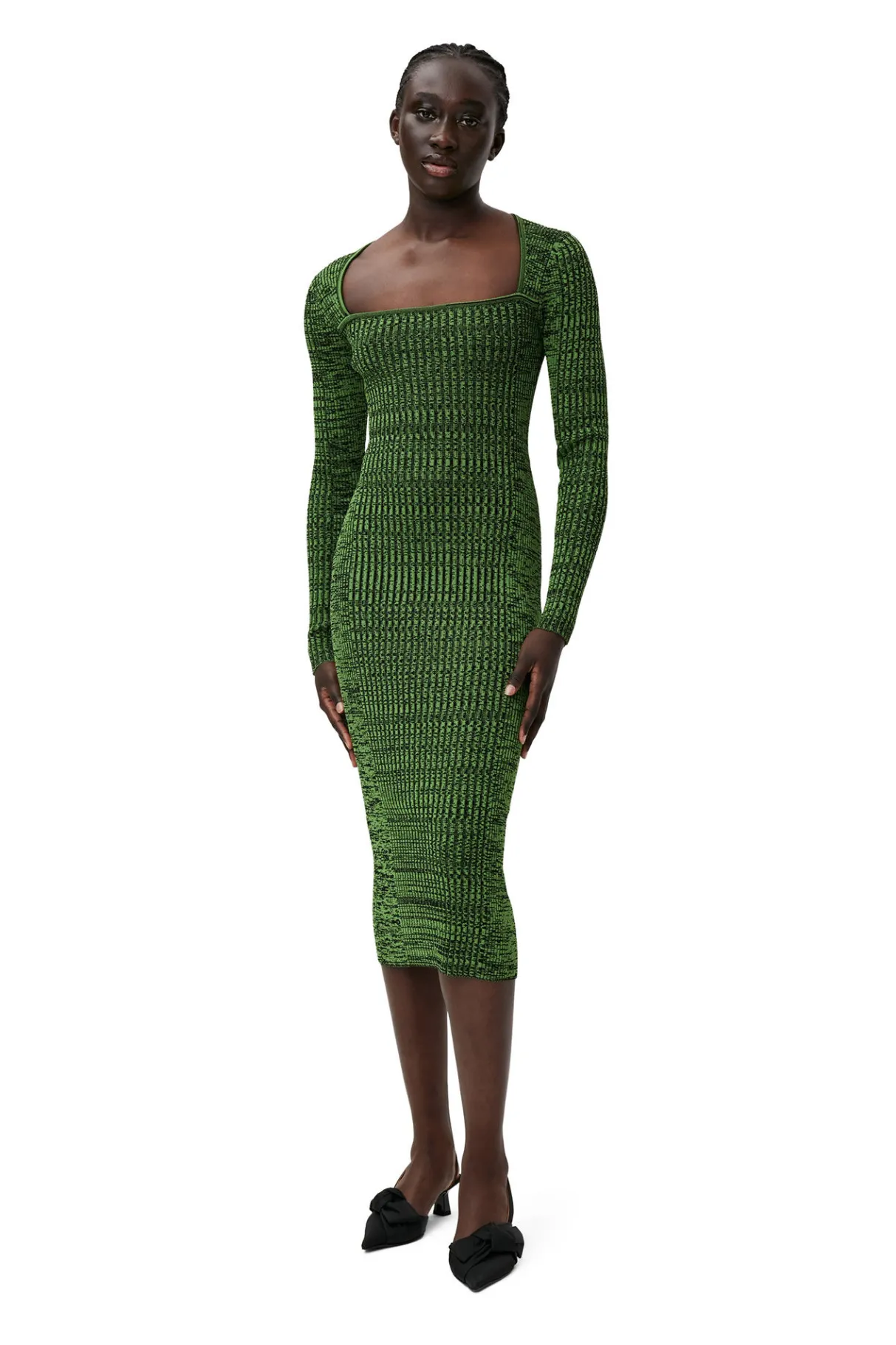 Store GANNI Green Melange Knit Dress Kelly Green