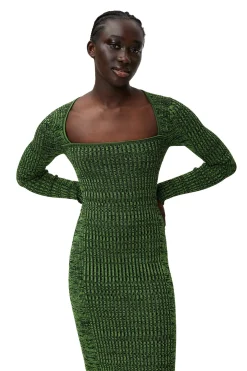 Store GANNI Green Melange Knit Dress Kelly Green