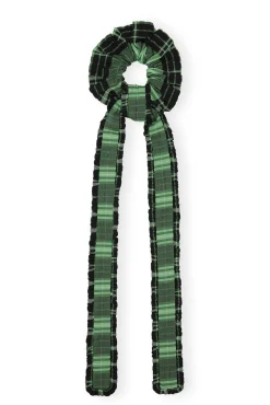 Clearance GANNI Green Seersucker Check Frill Bow Scrunchie Peapod