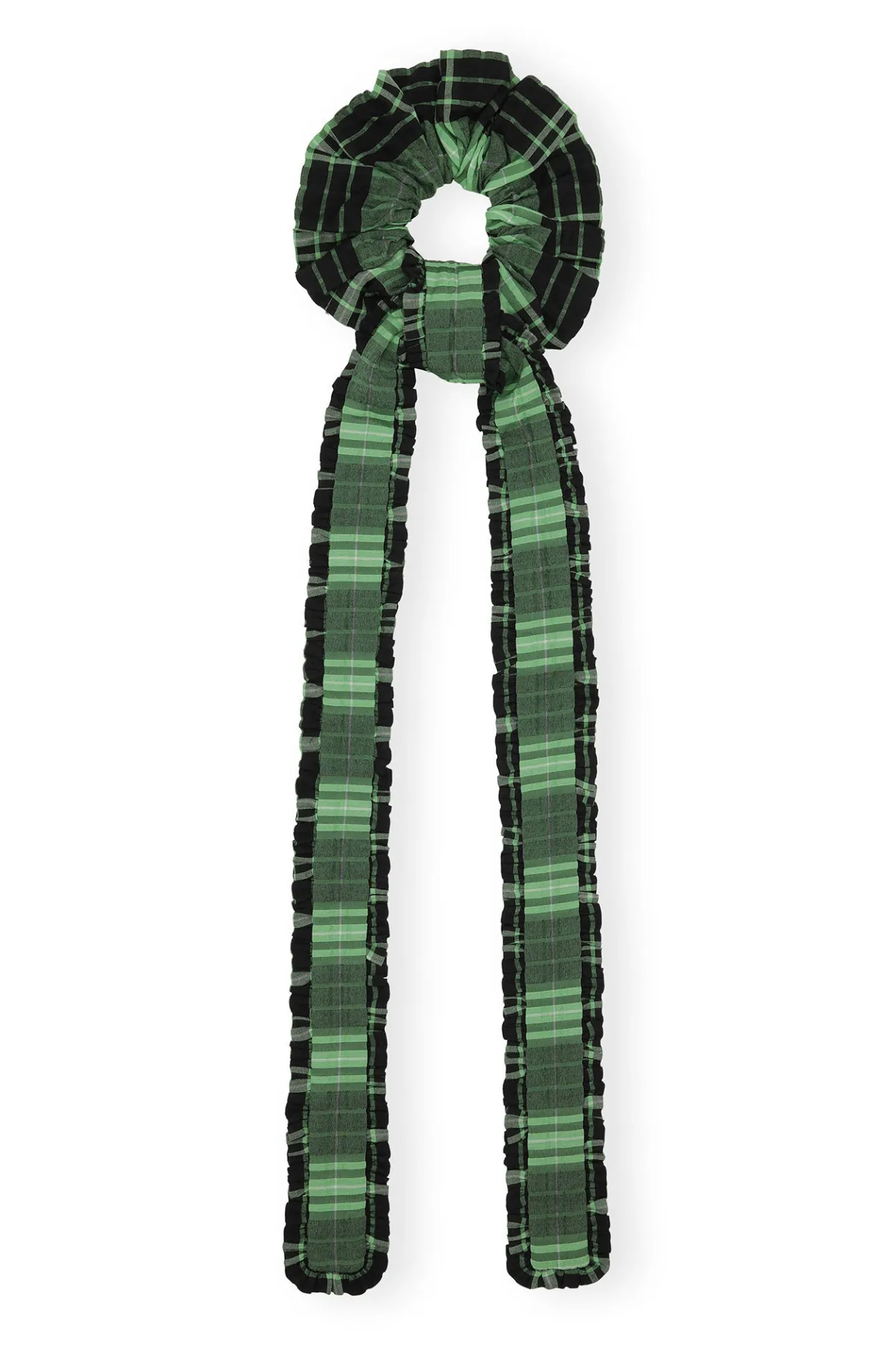Clearance GANNI Green Seersucker Check Frill Bow Scrunchie Peapod