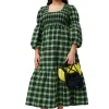 Flash Sale GANNI Green Seersucker Check Maxi Smock Dress Peapod