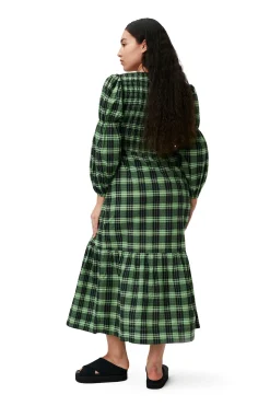 Flash Sale GANNI Green Seersucker Check Maxi Smock Dress Peapod