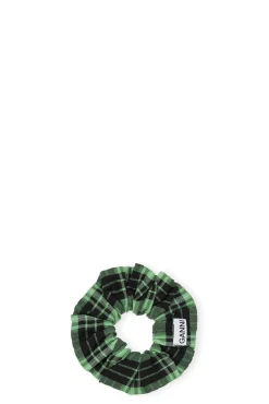 New GANNI Green Seersucker Check Scrunchie Peapod