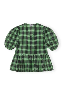 Hot GANNI Green Seersucker Check Wrap Blouse Peapod