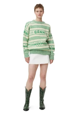 Store GANNI Green Wool Pullover Egret