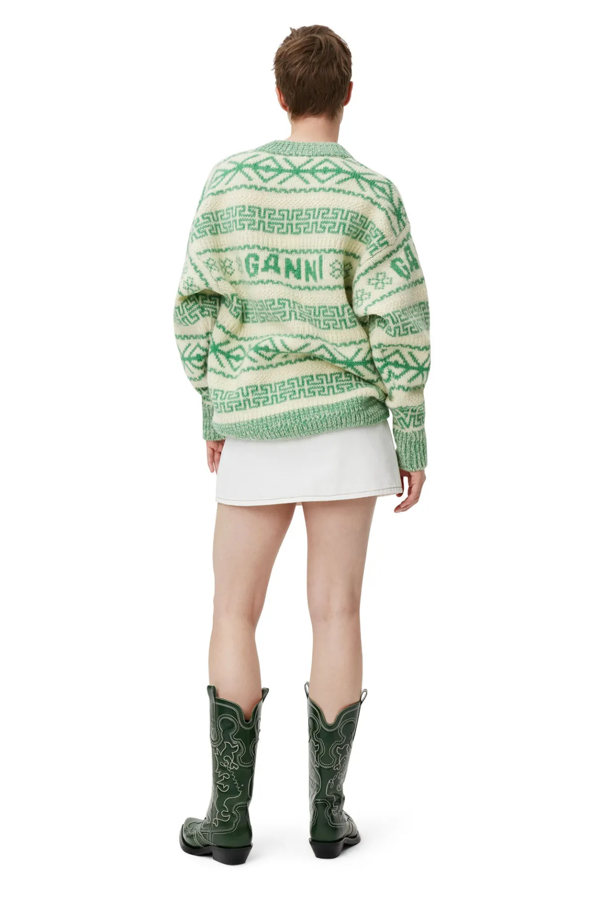 Store GANNI Green Wool Pullover Egret