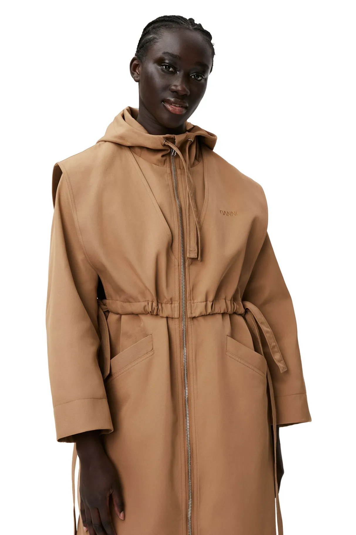 Shop GANNI Heavy Twill Oversized Coat Petrified Oak