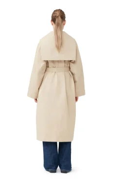 Shop GANNI Heavy Twill Oversized Trench Coat Pale Khaki