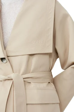 Shop GANNI Heavy Twill Oversized Trench Coat Pale Khaki
