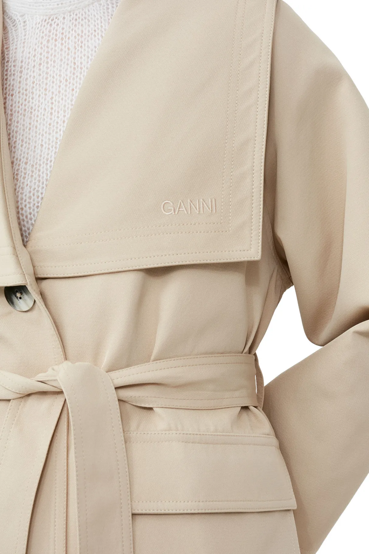 Shop GANNI Heavy Twill Oversized Trench Coat Pale Khaki