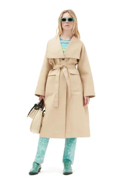 Shop GANNI Heavy Twill Oversized Trench Coat Pale Khaki