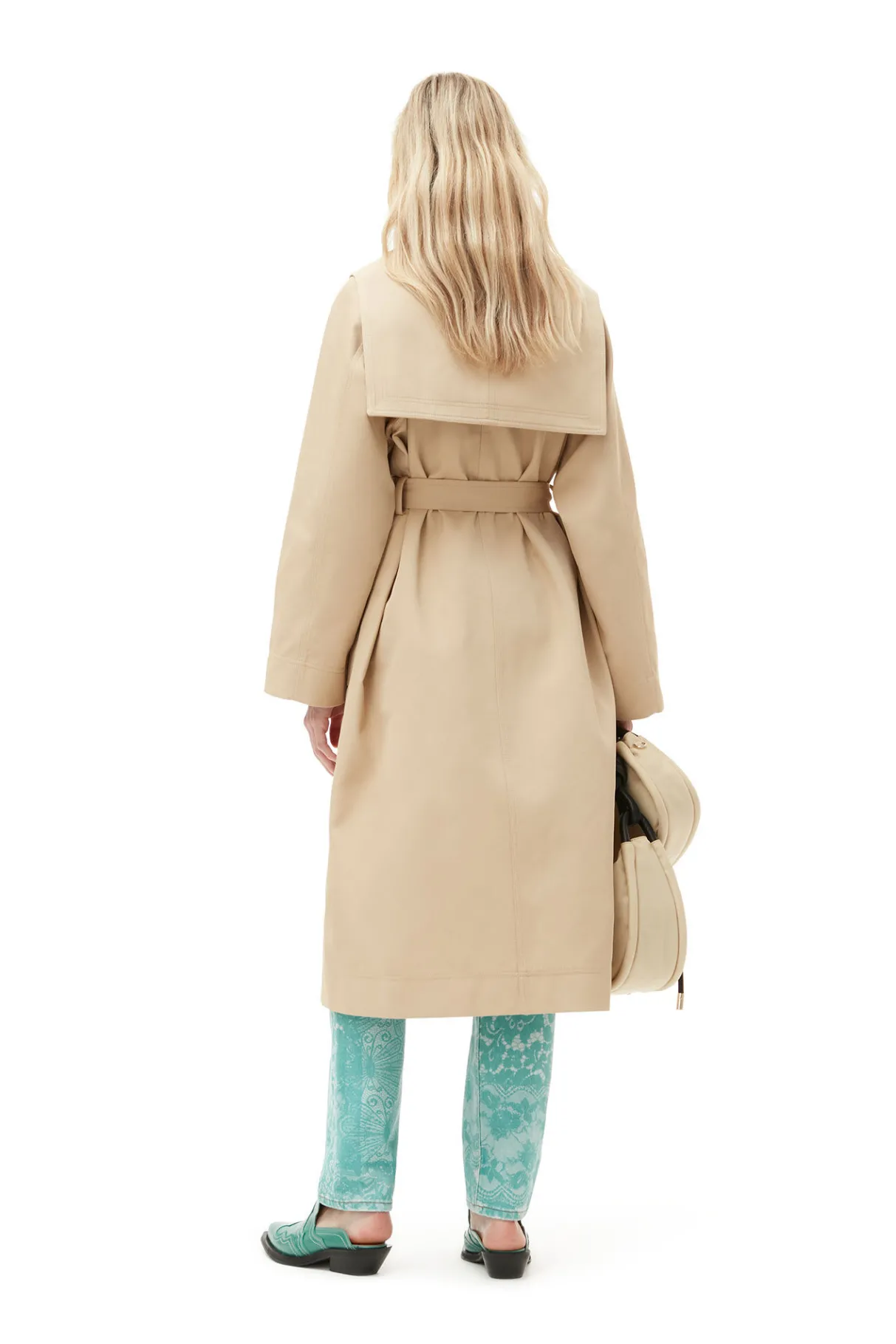 Shop GANNI Heavy Twill Oversized Trench Coat Pale Khaki