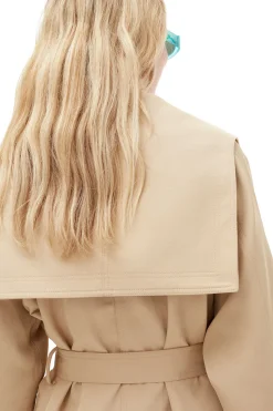 Shop GANNI Heavy Twill Oversized Trench Coat Pale Khaki