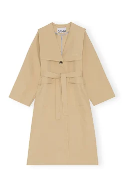 Shop GANNI Heavy Twill Oversized Trench Coat Pale Khaki