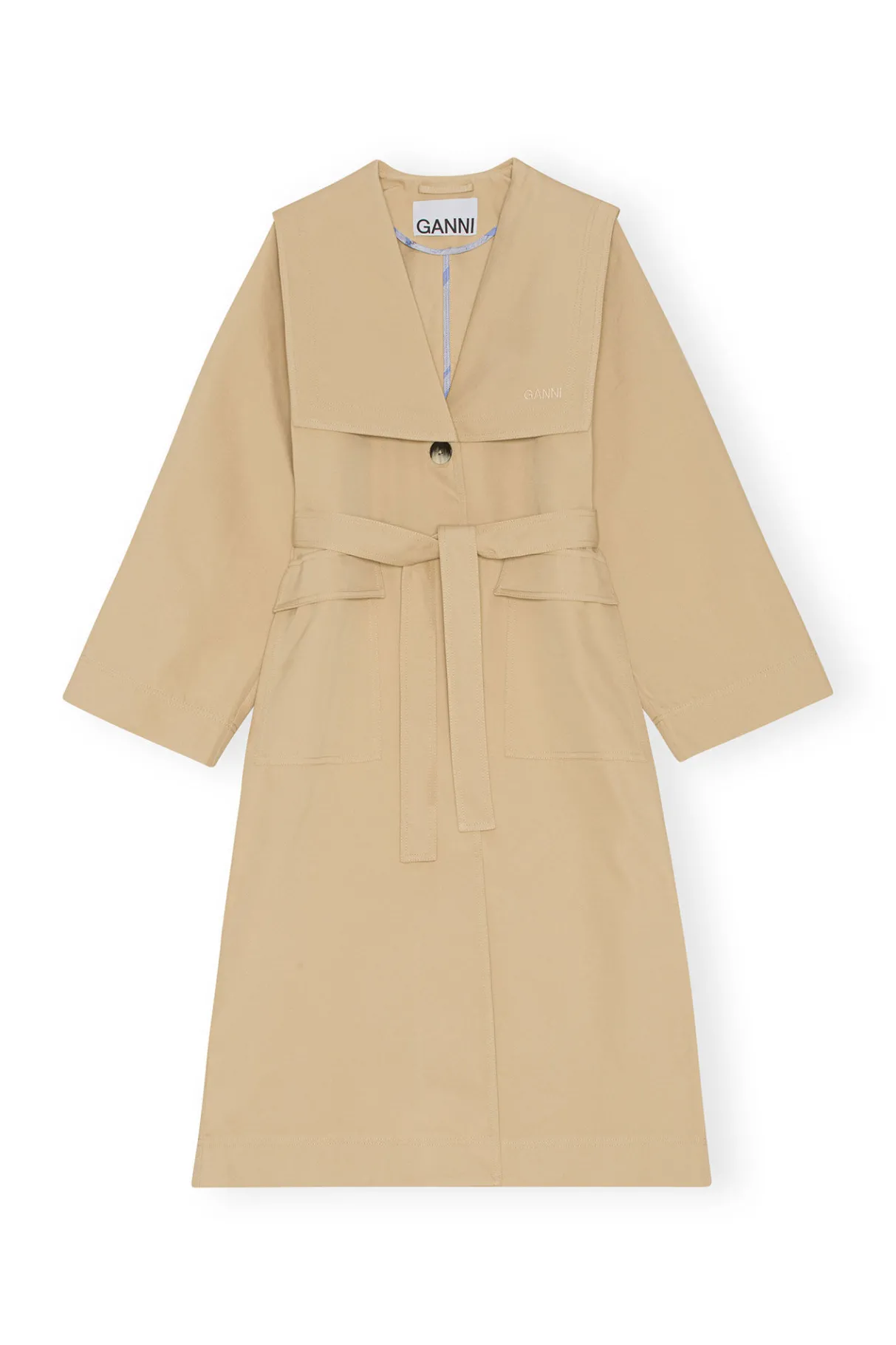 Shop GANNI Heavy Twill Oversized Trench Coat Pale Khaki
