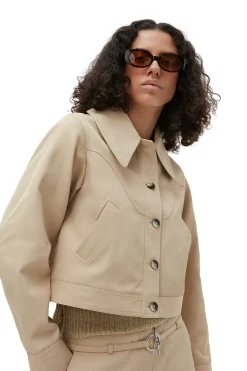 Discount GANNI Heavy Twill Short Jacket Pale Khaki