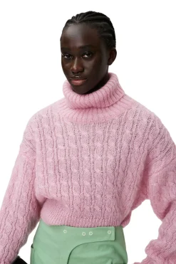 Discount GANNI Highneck Cropped Pullover Lilac Sachet