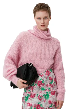 Discount GANNI Highneck Cropped Pullover Lilac Sachet