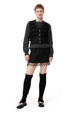 Flash Sale GANNI Jacquard Organza Bead Fringe Mini Skirt Black