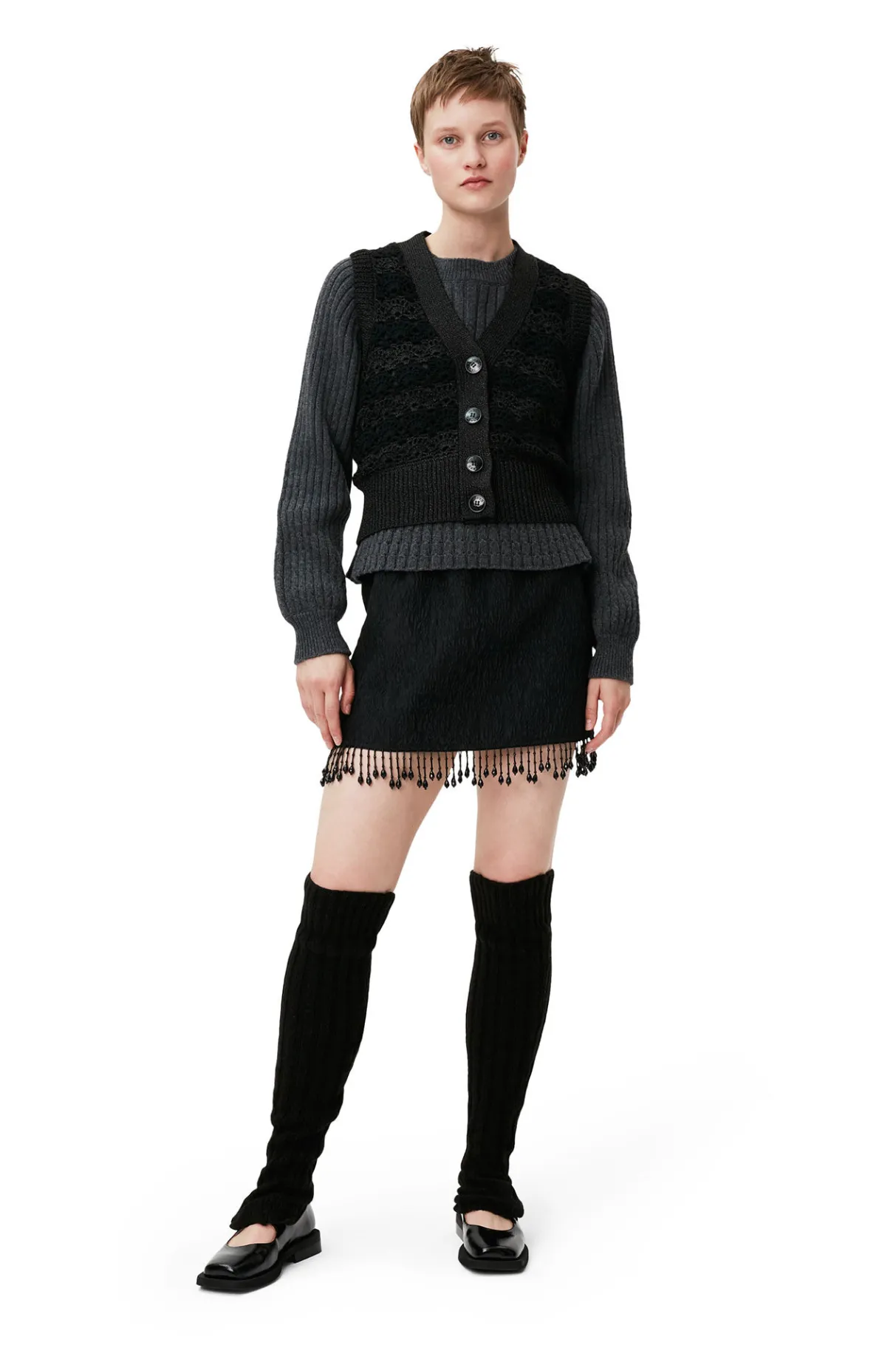 Flash Sale GANNI Jacquard Organza Bead Fringe Mini Skirt Black