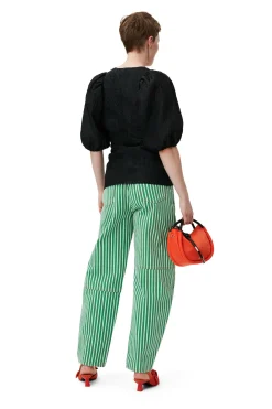 Discount GANNI Jacquard V-Neck Blouse Black