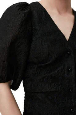 Discount GANNI Jacquard V-Neck Blouse Black