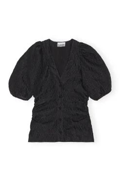 Discount GANNI Jacquard V-Neck Blouse Black