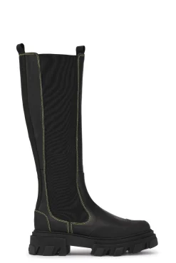 Shop GANNI Knee Chelsea Boots Black