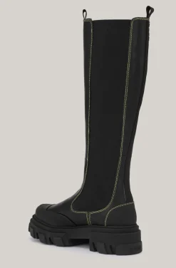 Shop GANNI Knee Chelsea Boots Black